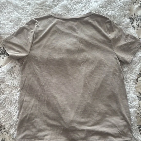 Green Envelope Taupe Twist Front Top XL Neutral Basic Short Sleeve Blouse - Picture 7 of 8